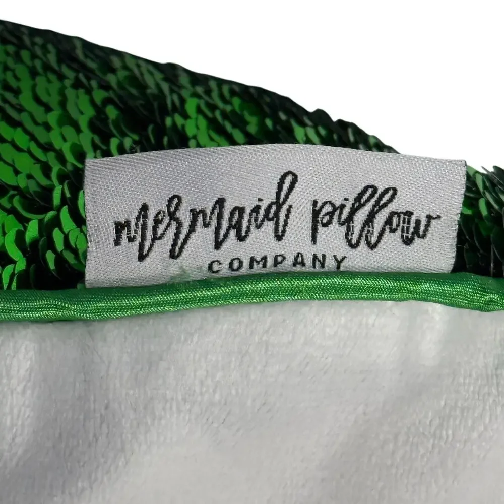 Mermaid Pillow Dinosaur Sequin Throw Pillow White Green Reversible 19x11